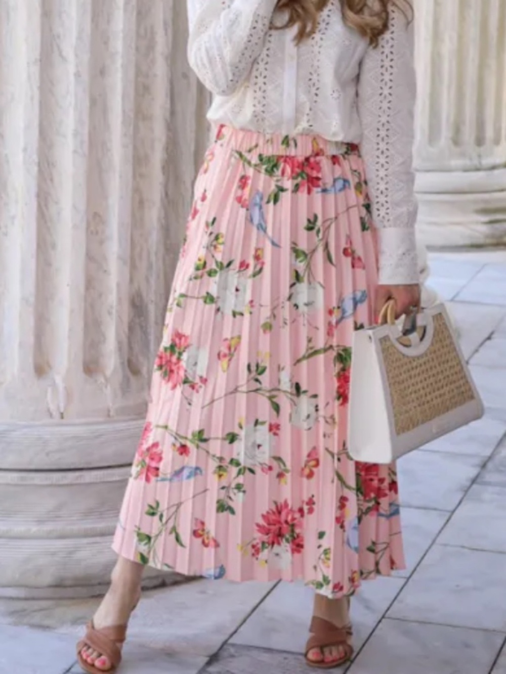 SPARTINA 449 GRANDMILLENIAL CLARISSE BOTANICAL BLUSH PINK PLEATED SKIRT NWOT